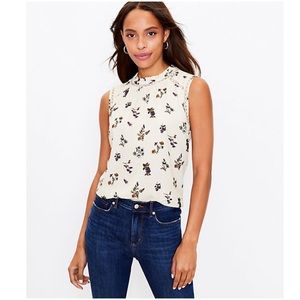 Loft NWT Tulip Cutout Ruffle Mixed Media Shell Size XL